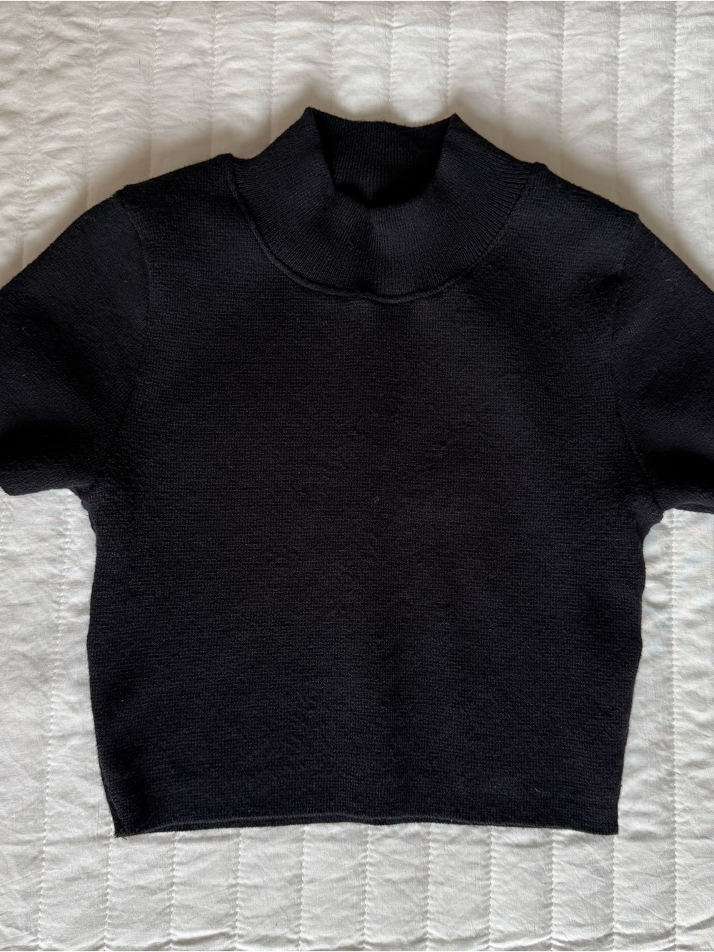Zara Black Mock Neck Short-Sleeve Top